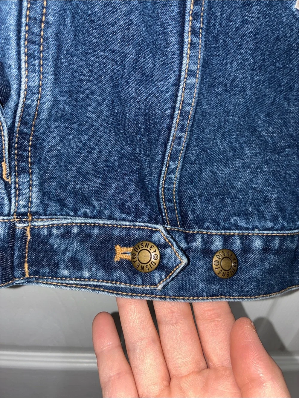 Disney Mickey Mouse Denim JEAN Jacket LARGE Patch Sz 7/8